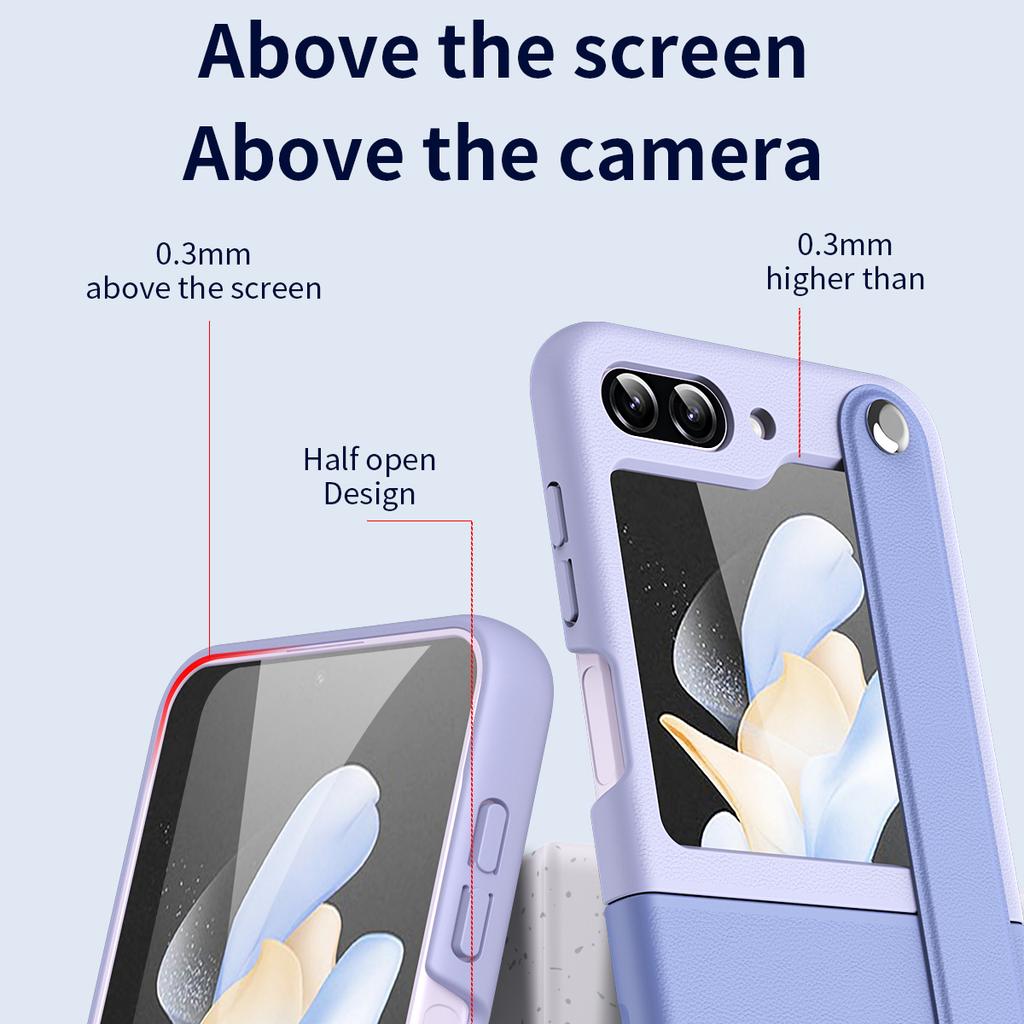 For Samsung Galaxy Z Flip6 5G/Z Flip5 5G PU+PC Case Dual Color Hand Strap Kickstand Phone Cover