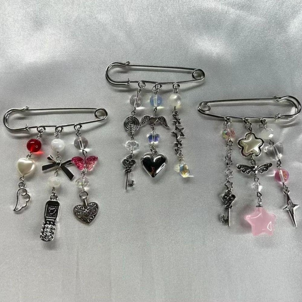 Y2k Gothic Sweet Brooch Clip Unique Clasp Beaded Brooch Aesthetic Beaded Bag Pins  Backpack