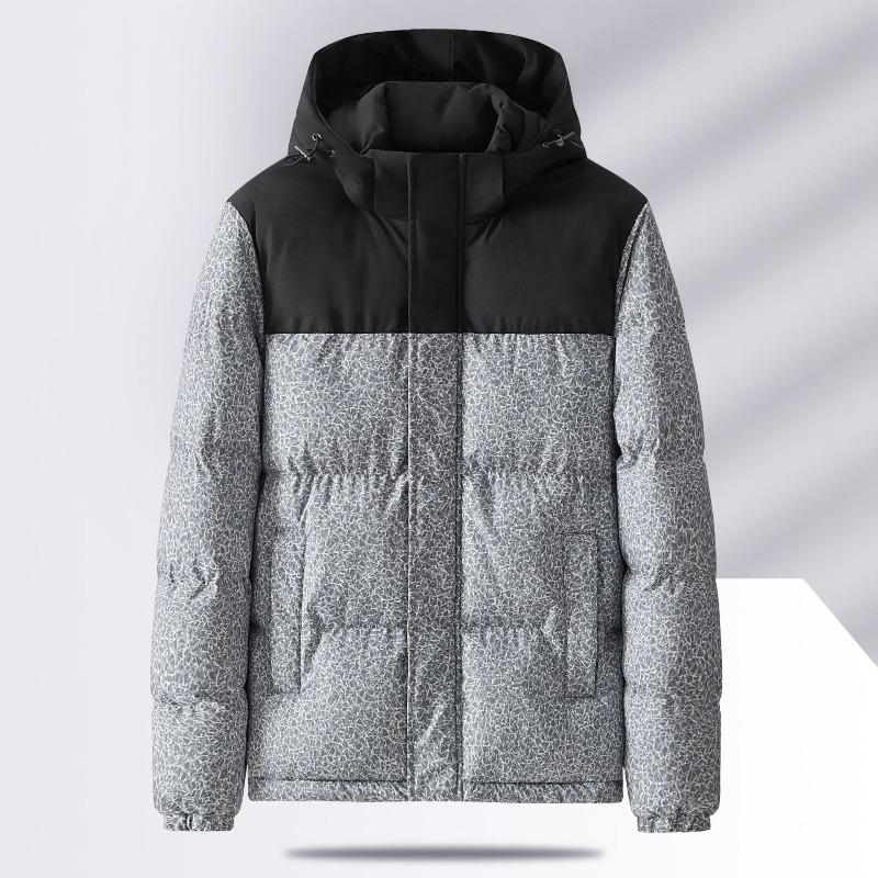 Padded-on jacket men's autumn and winter trendy short thickened warm bread jacket Feather Rong padded jacket can be printed