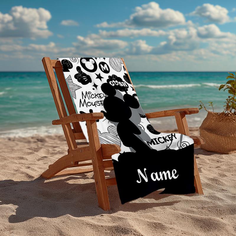 Custom Name Ultra-Soft Beach Towel with Mickey Theme,Ideal for Pool - Camping, Diving - Perfect Travel Essential, Vibrant Beach Towel.