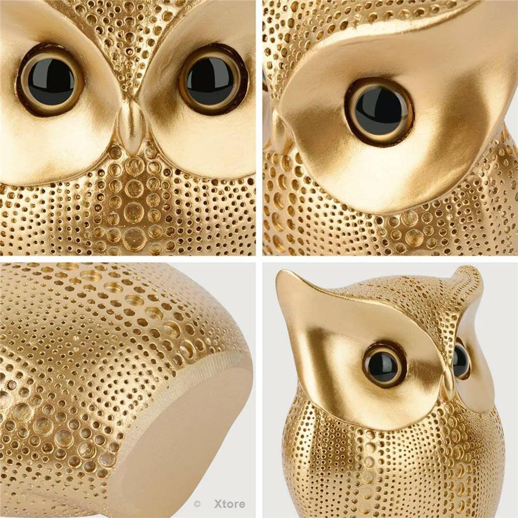 Moderne stilig Lucky Owl Resin kunstfigur (gylden), 1 stk