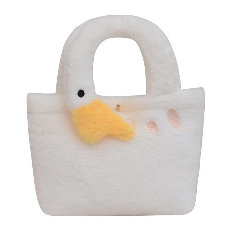 Cute Fluffy White Goose Bag For Girls Breathable Lightweight Plush Handbag