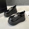 Platform Loafers Women's 2025 Spring New Versatile British Style Small Leather Shoes Muffin Bottom Slope Heel Height-increasing Women's Shoes