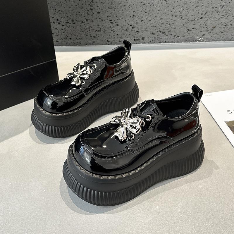 Platform Loafers Women's 2025 Spring New Versatile British Style Small Leather Shoes Muffin Bottom Slope Heel Height-increasing Women's Shoes