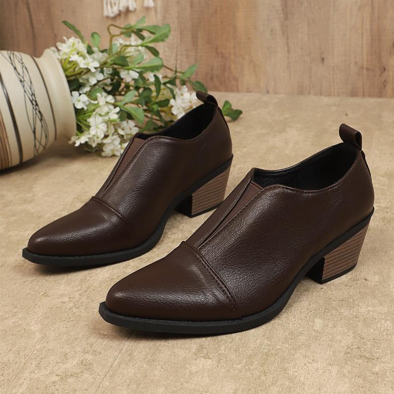 Women High Heel Single Shoes British Style Casual Leather Shoe Fashion Pointe High Heels Temperament Chelsea Boots Zapatos Mujer