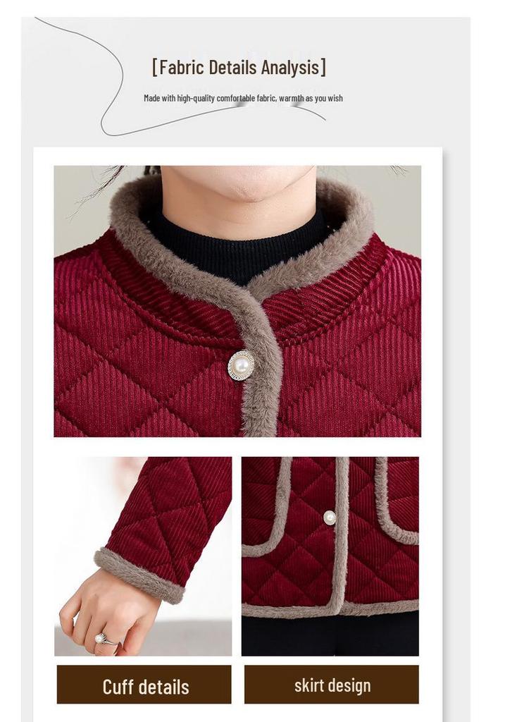 Stylish Winter Cotton Jacket with Velvet Lining for Middle-Aged and Elderly Women – Warm, Casual, and Thickened Coat.