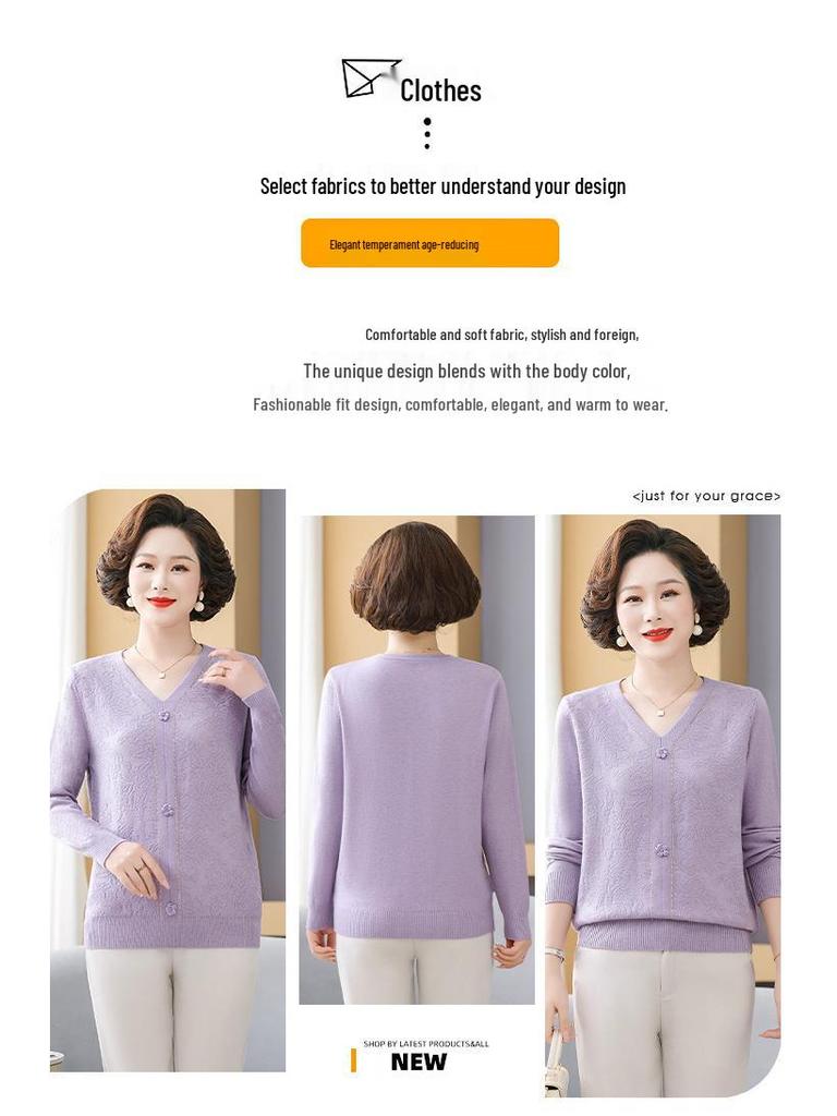 Spring/Fall Thin Knitwear for Middle-Aged & Elderly Women: Stylish Stretch Pullover