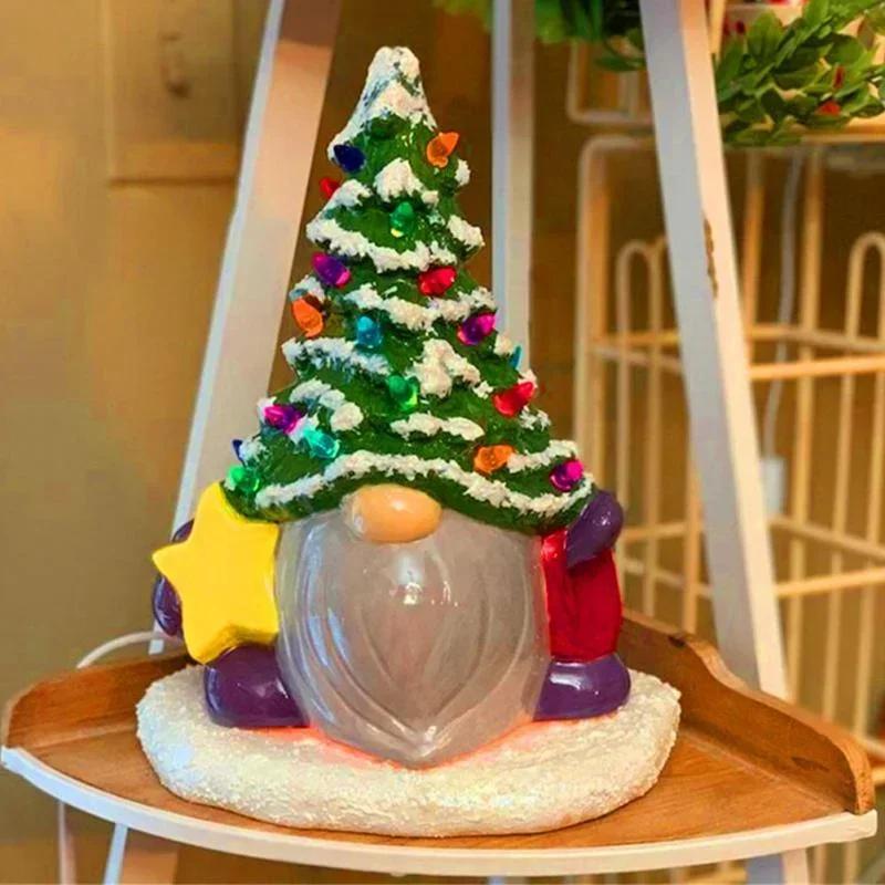Newest Christmas Decoration Resin Gnome Xmas Tree Figurines Statue Ornaments Creative Dwarf Miniatures Desktop Decoration Crafts