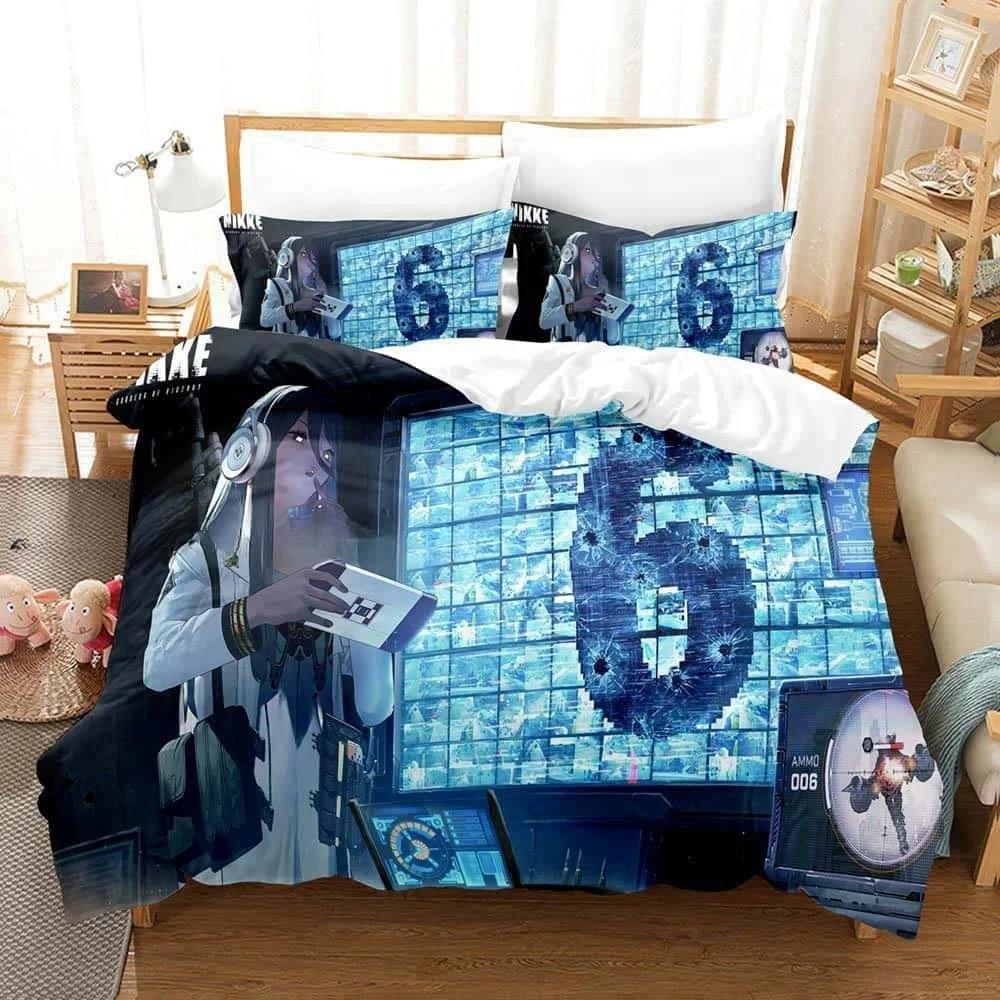 

3D-принт аниме Богиня Победы Nikke Постельное белье Односпальная кровать Твин Полный комплект двуспальной кровати размера «king-size» Детская спальня пододеяльники комплекты 70x133cm 2pcs