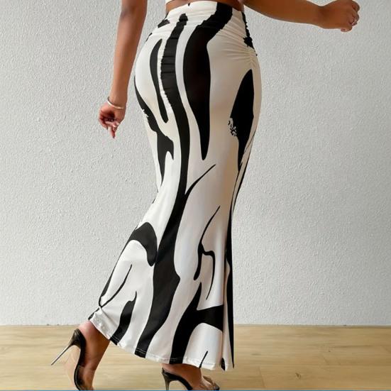 Women Fishtail Skirt Zebra Pattern Hip-Covering Maxi Skirt High Waist Office Lady Long Skirt