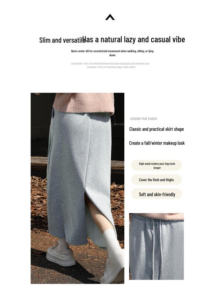 Gray A-line High Waist Women's Skirt - Spring/Autumn 2025 Tencel Hip-Hugging Mid-length with Split