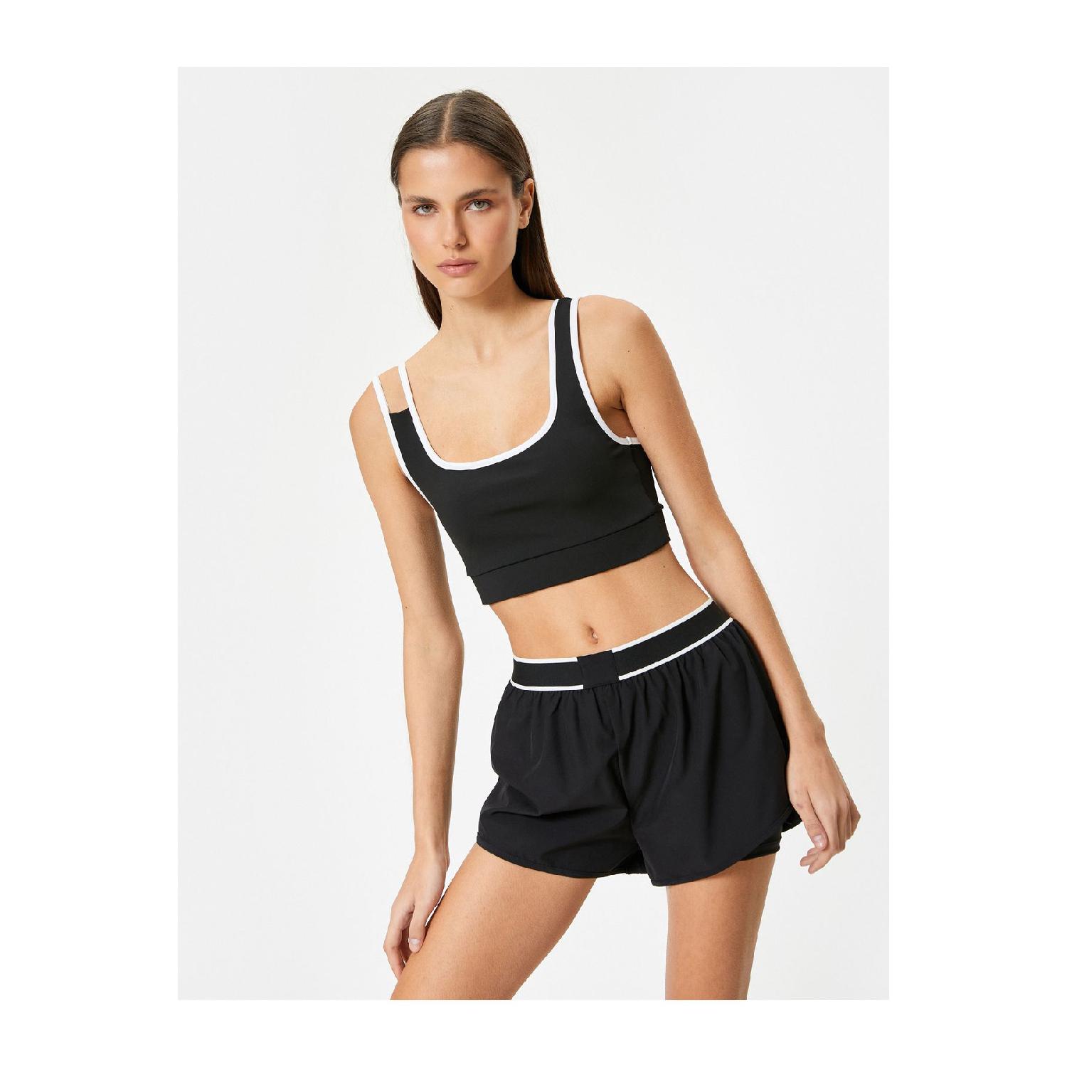 

Sports Bra Covered Strap Window Detailed Color Contrast S чёрный