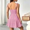 Women's Floral Print Spaghetti Strap Dress with Fitted Waist for Summer Casual Wear