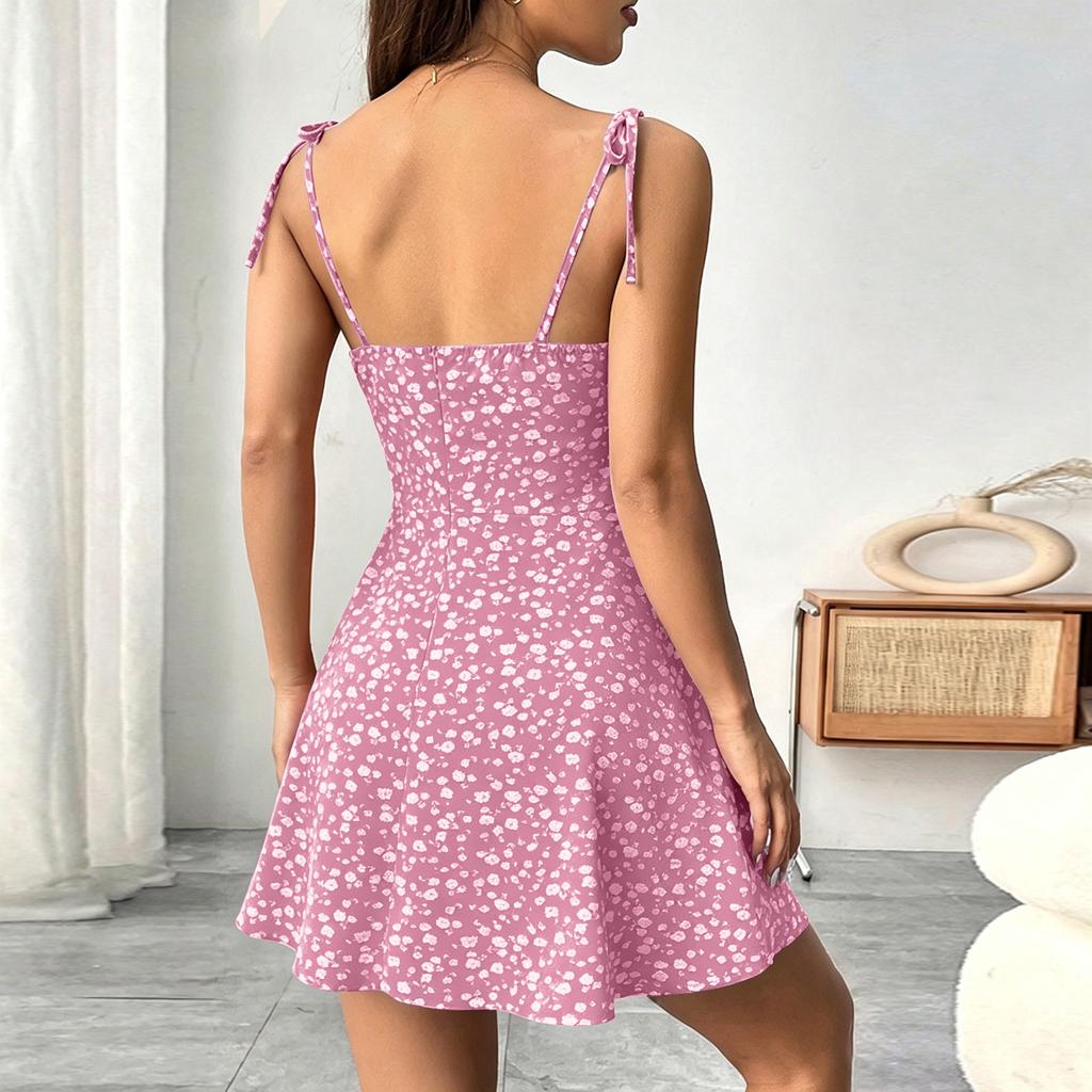 Women's Floral Print Spaghetti Strap Dress with Fitted Waist for Summer Casual Wear