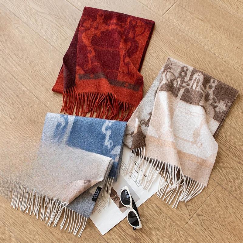 Pure Cashmere Scarf for Women To Keep Warm in Autumn and Winter New Style Jacquard Tassel Shawl