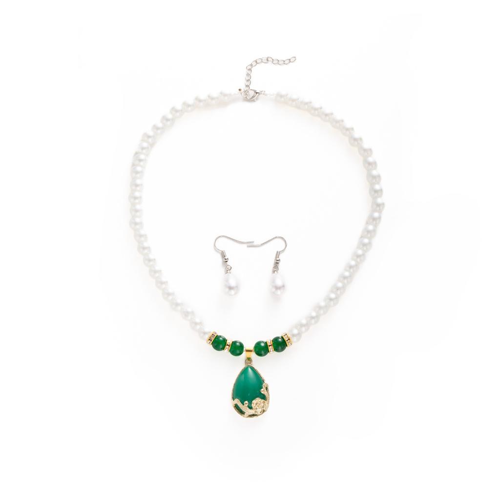 Dreiteiliges Set Anti-Perlen-Ohrringe, Ringe, Schlüsselbein-Kette, Temperament, Muttertagsgeschenk, Schmuckset.