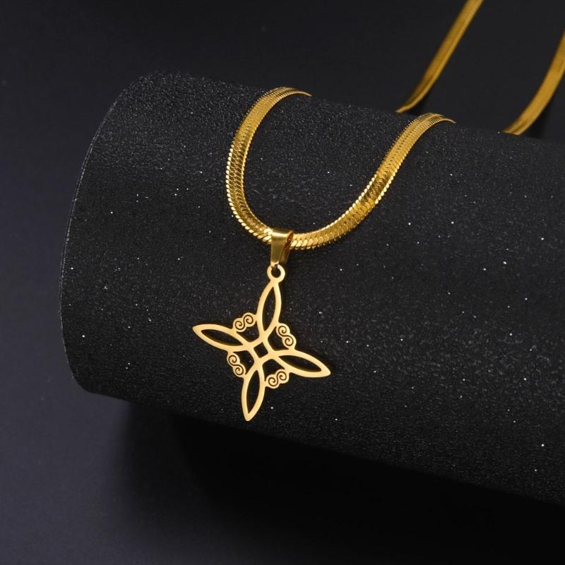 Witch Knot Snake Chain Necklace For Women Witchcraft Stainless Steel Choker Necklaces Vintage Amulet Jewelry Gift