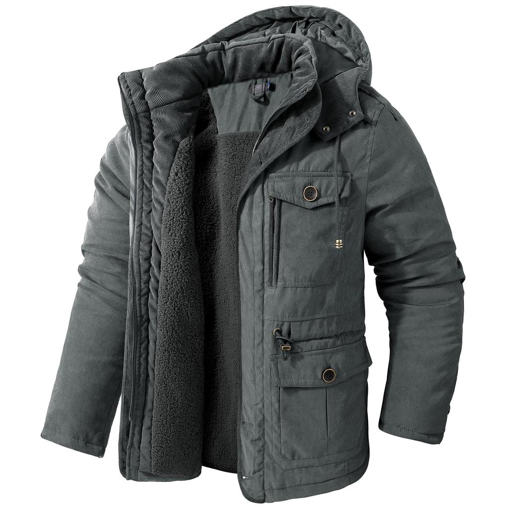 Winter Fleece Parkas Men Warm Windproof Jackets Thick Hooded Parka Coat Mens Fur Linner Outerwear Casual Cotton Padded Jacket