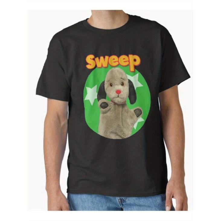 Sooty & Sweep Classic T-Shirt - Black Retro Playful Sweep Graphic Tee with Sooty & Sweep Character, Medium Stretch Round Neck Short Sleeve, S