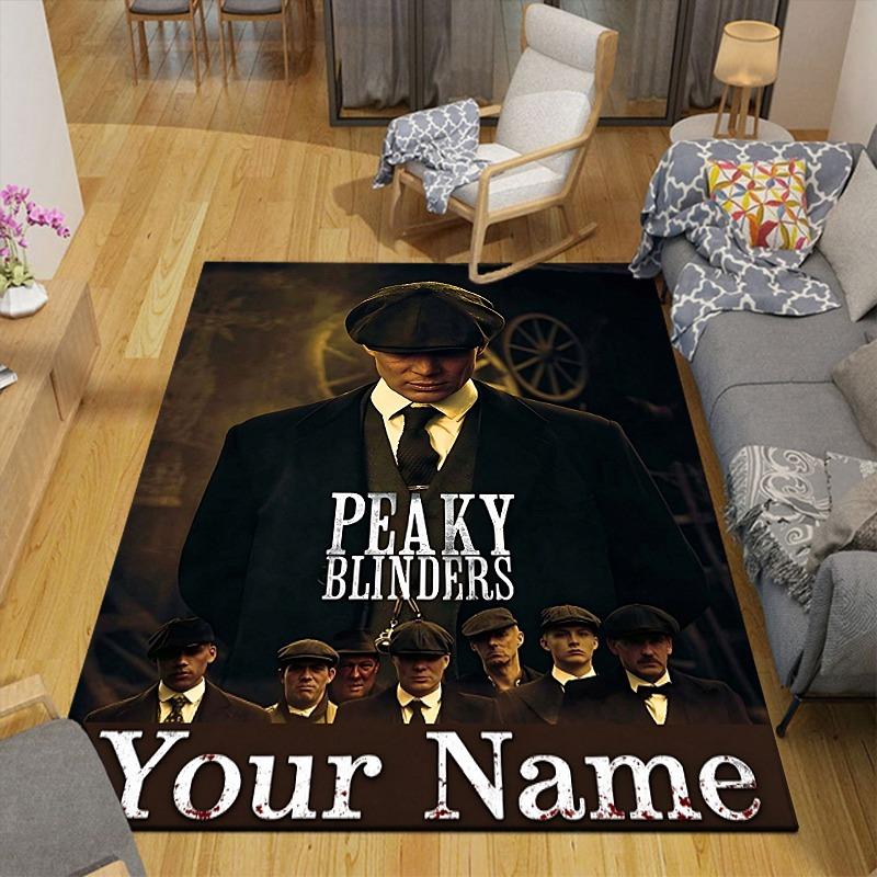 Custom 1Pc Custom Peaky Blinders Name Flannel Personalized Rug Non Slip Floor Mat Soft Carpet for Living Bedroom Office Home Decor Gift