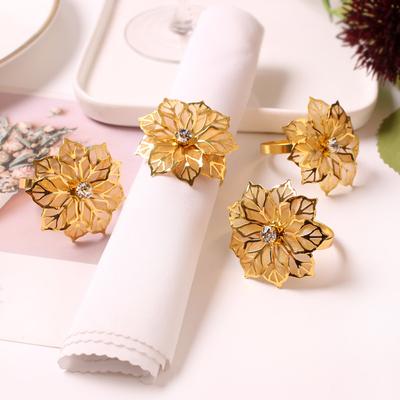 4pcs Alloy Napkin Ring Flower Rhinestone Design Towel Napkin Buckle Holders Wedding Party Dinner Table Decoration