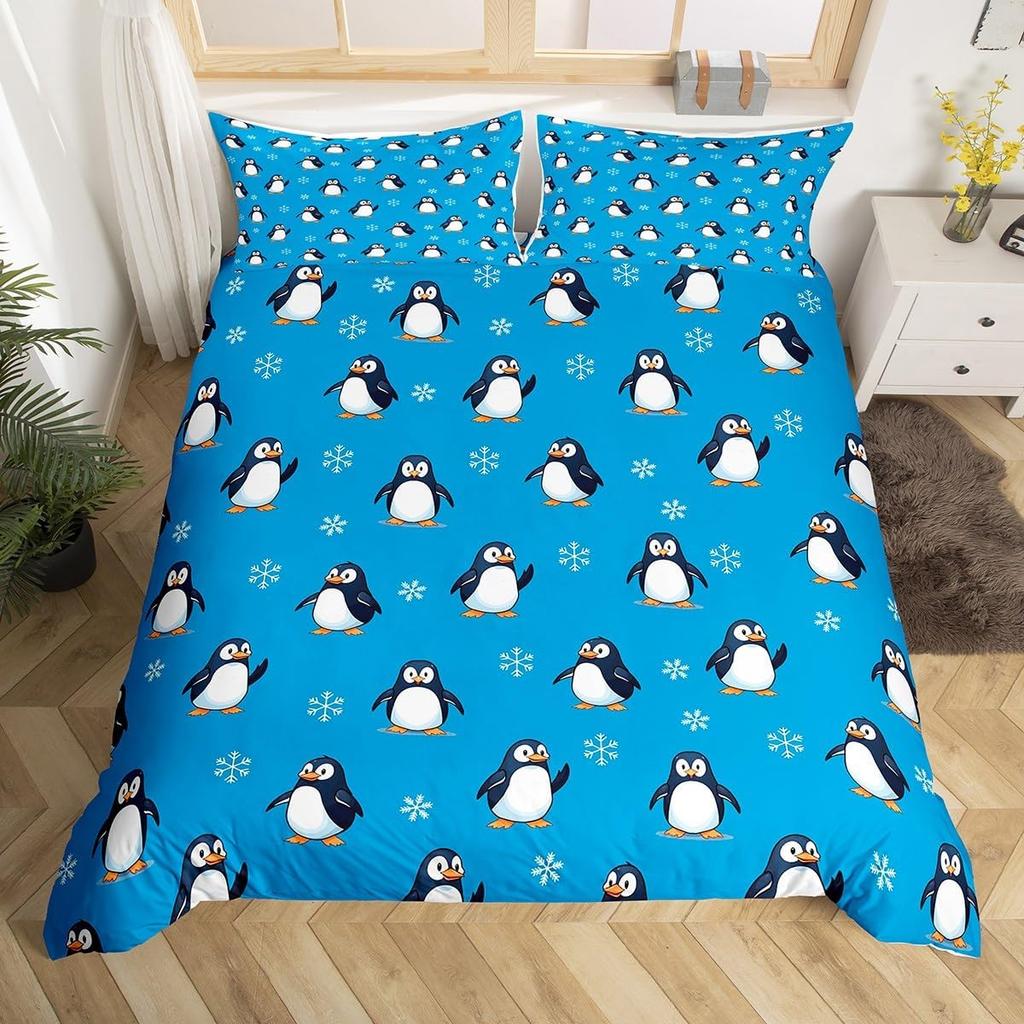 Cartoon Penguin Bedding Set Full King for Girls Boys Kids Room Dorm Funny Animal Printed Comforter Cover Penguins Bedding Set