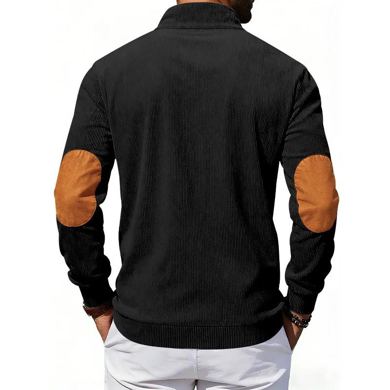 American Style Loose Sweatshirts Spring Autumn Men's Vintage Corduroy Stand-Up Collar Contrast Patchwork Casual Long-Sleeved Sweatshirt