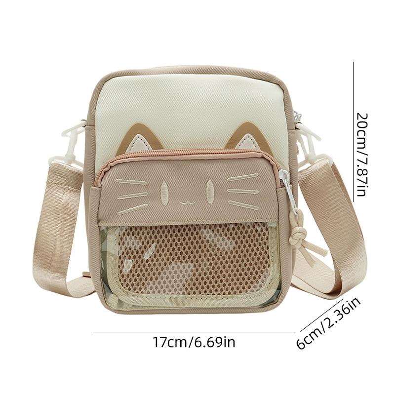 Roztomilá vyšívaná crossbody kabelka pro kočky ve stylu Harajuku Trendy průhledná taška Badge Taška na telefon