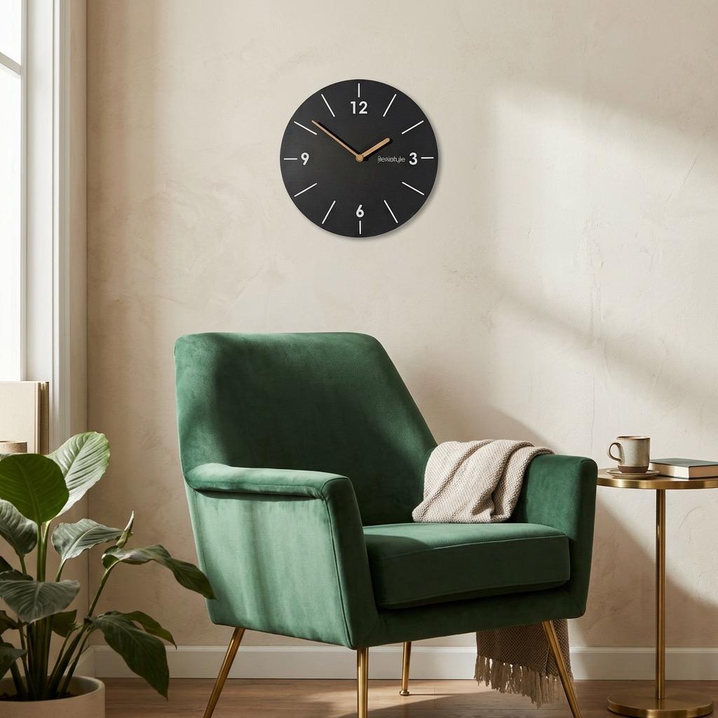 Scandic wall clock 30cm black silent for the living room