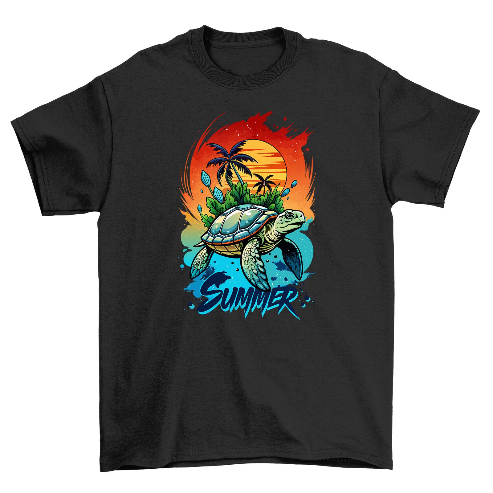 

Summer_75 T-Shirt Mens Womens Tees Top - Hilarious Turtle and Palm Tree Vibes! Funny Unisex Printed D S