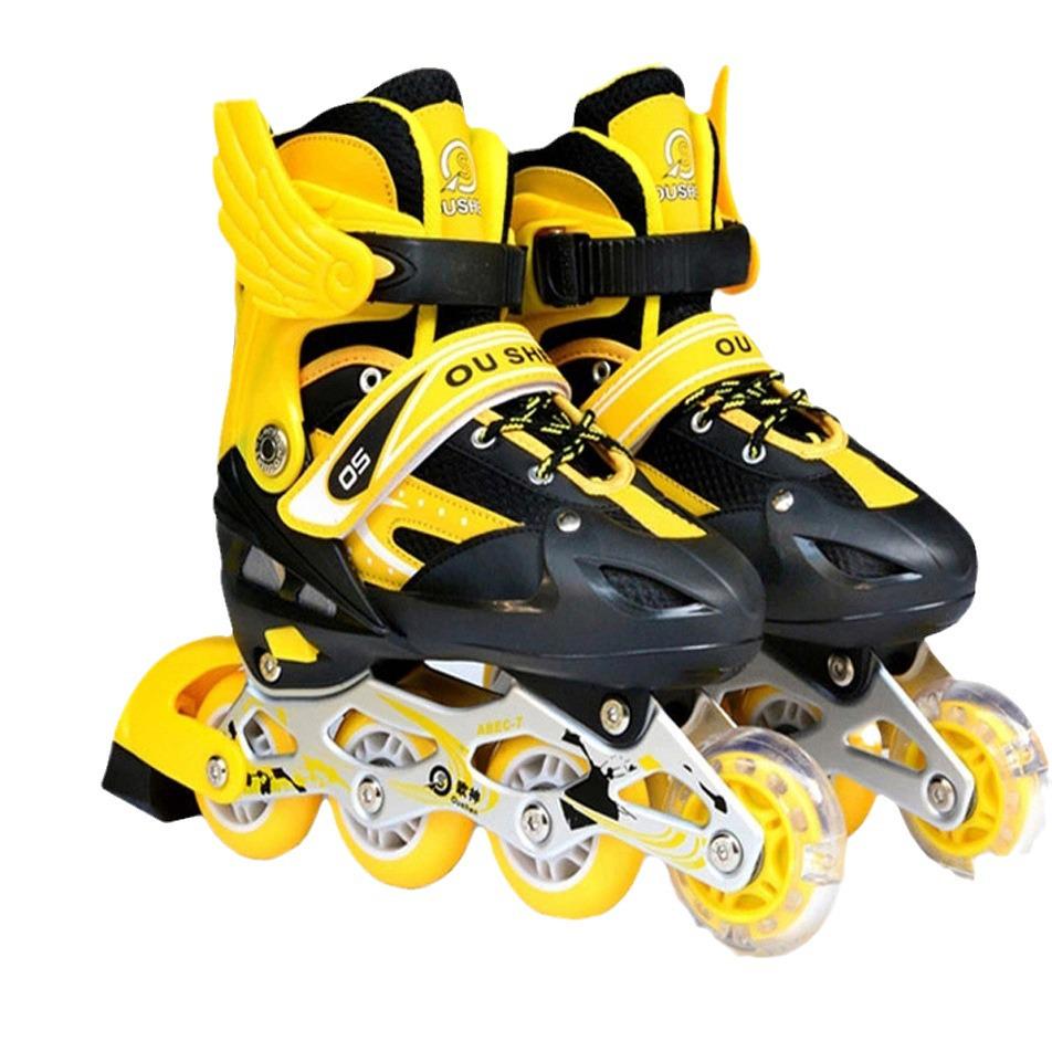 Adjustable 4-Wheel Children's Inline & Roller Skates - Unisex PU Single Flash Skates Without Protective Cover
