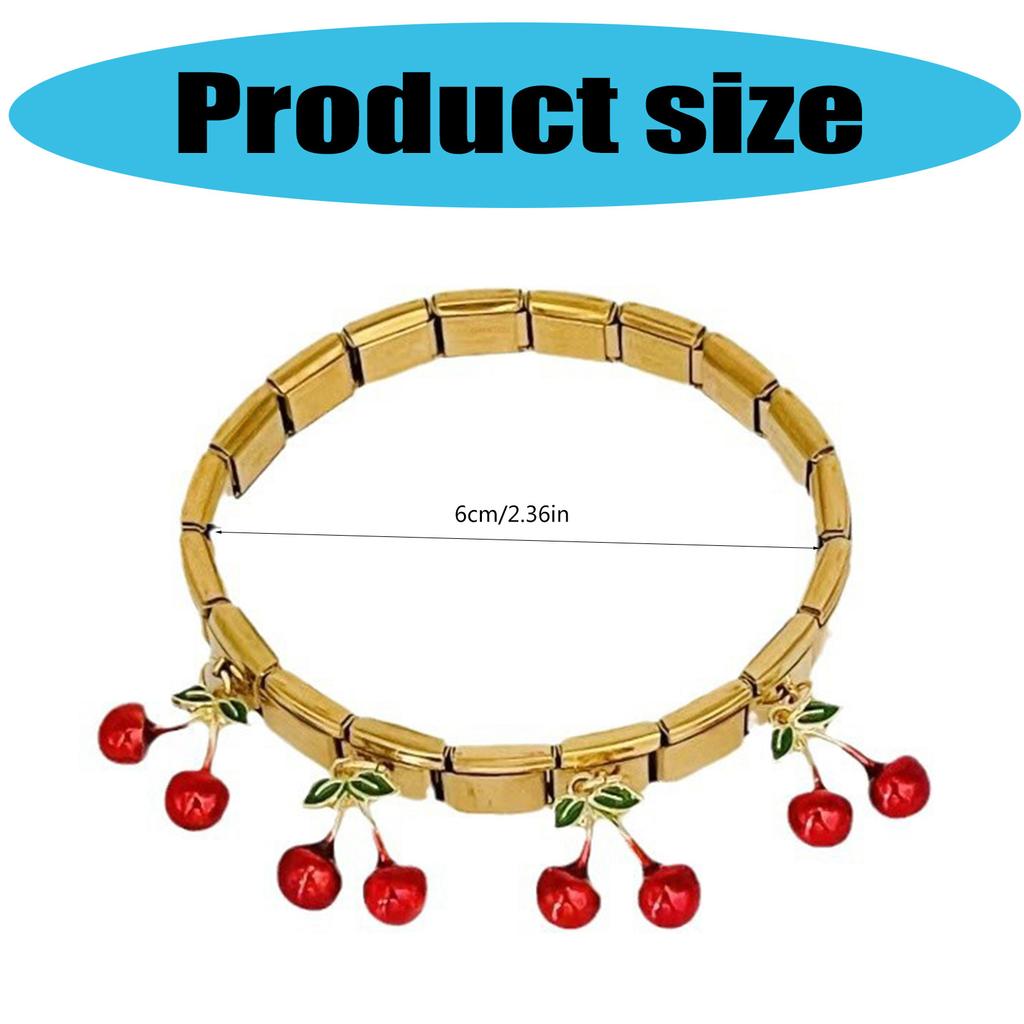 Stylish Strawberry and Cherrys Designs Stainless Steel Bracelet for Trendy Women and Teens With Adjustable Fit