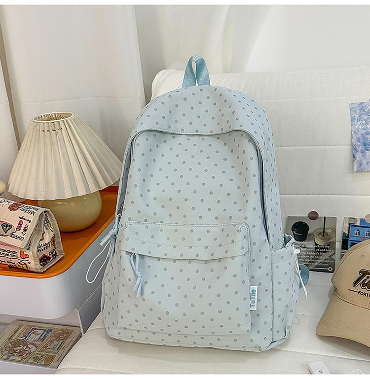 Schoolbag Korean Small Fresh Schoolbag Female College Student Simple Polka Dot Backpack Lightweight Large Capacity Junior High School Student Backpack