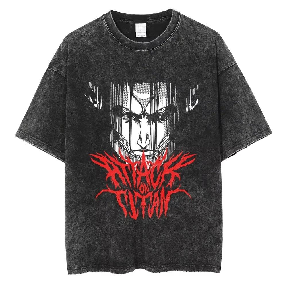 Hotblood Anima Attack on Titan Graphic Print TShirt Men Women Harajuku Vintage Washed Cotton Solf Summer New Tee Oversized Top