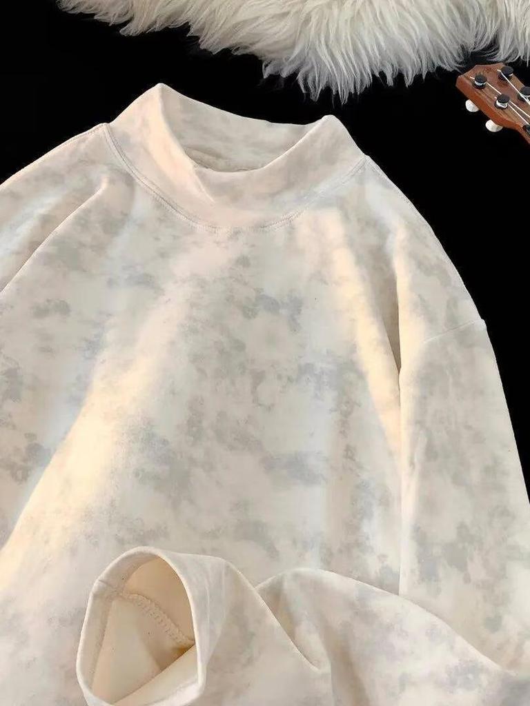 Unisex Trendy Marble Tie-Dye High-neck Sweatshirt - Loose, Versatile, and Comfortable Long-sleeve Top