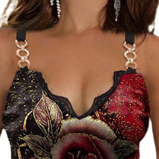 Letní košilka s růžovým potiskem dámská tenká vesta bez rukávů s výstřihem do V