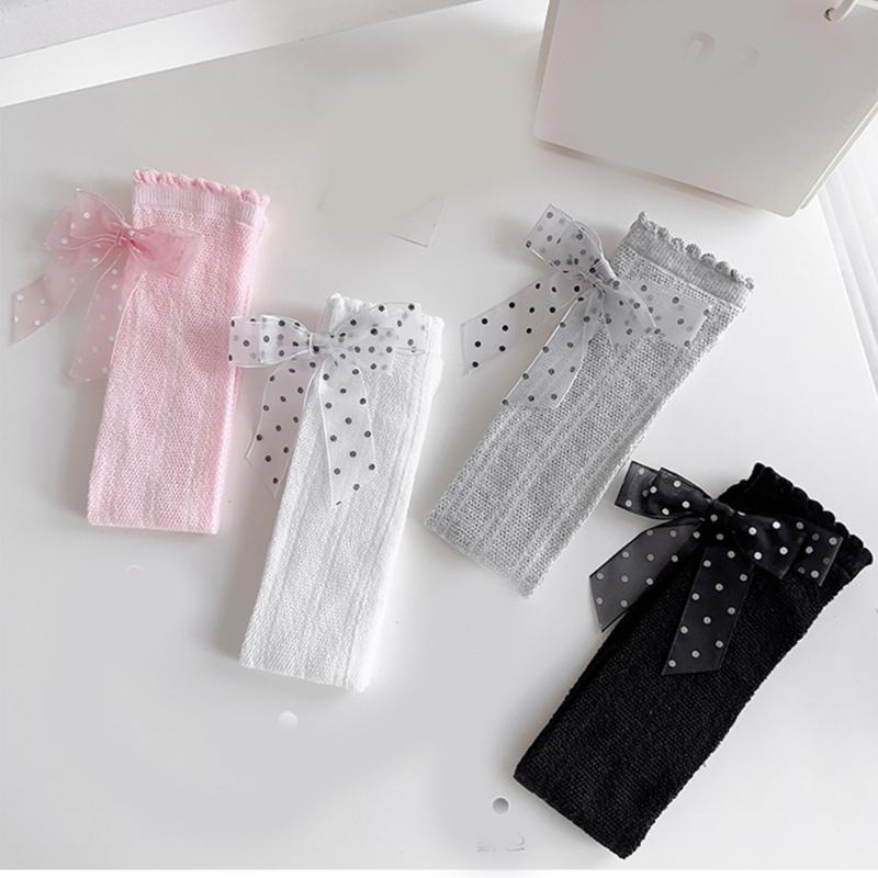 Süße Spitzenrüschen Baby Strümpfe Schleifen-Dekor Kinder Kniehoch Baumwolle Säuglinge Lange Schlauchsocken Stilvolle Strumpfwaren