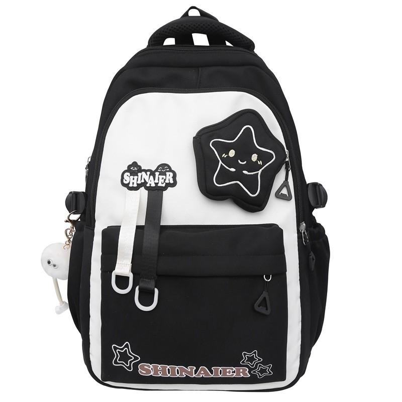 Youthful Style Nylon School Backpack With Color Blocked Cute Letter Star Print For Teens