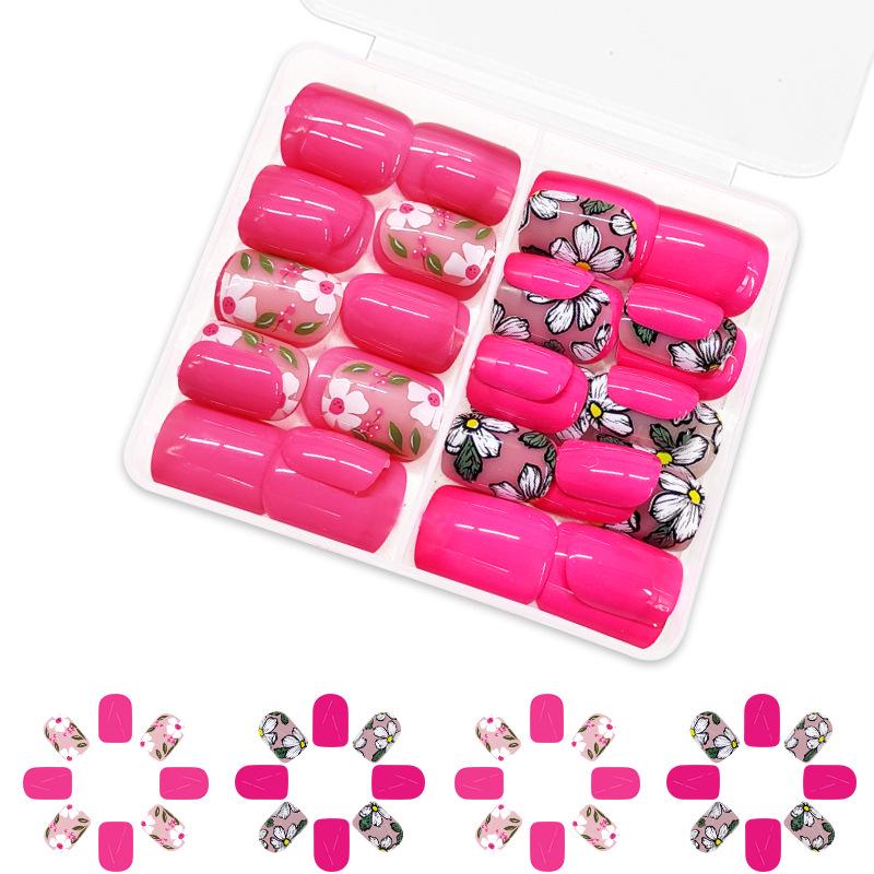 

48-Piece Multi-Color Cute Floral Spring Press-On Nail Set - Short Glossy Square Style