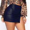 Solid Color Hidden Zipper Mini Skirt Faux Leather High Waist Split Skinny Skirt Streetwear