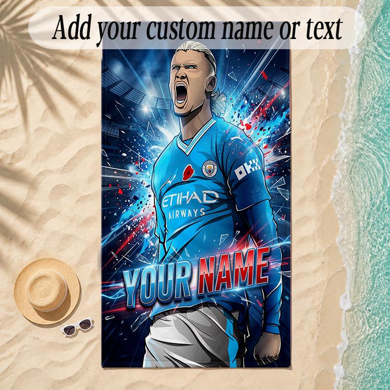 Beach TowelErling Haaland Custom Name Text Personalized Soft Towel for Beach Pool Indoor Home Decor Gift