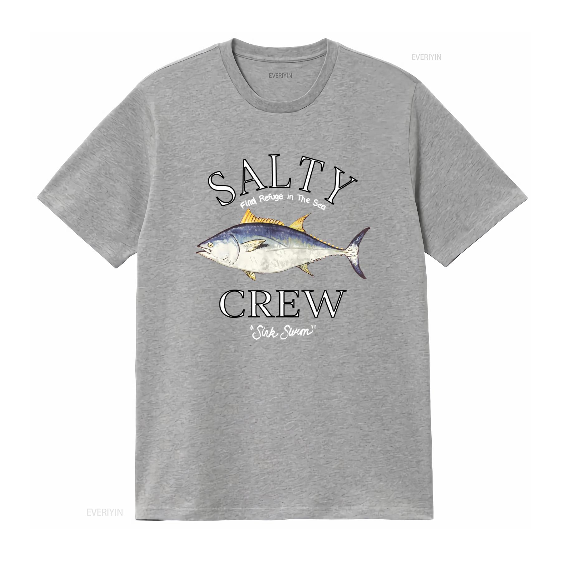 

Salty Crew Big Blue SS T Shirt Black New Find Refuge in The Sea with Tuna Print vintage Washed streetwear homme Unisex M