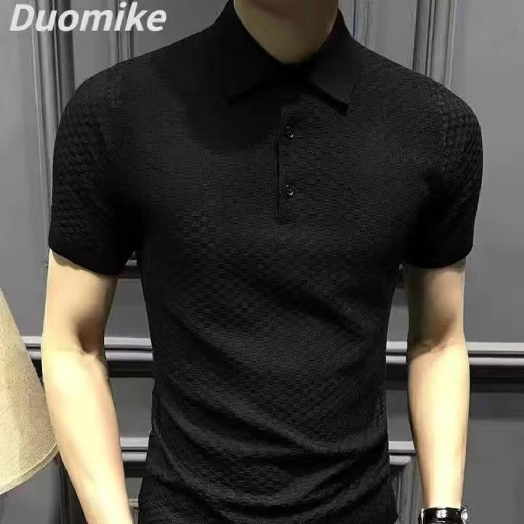 Camicia da uomo slim-fit - Manica corta, Tessuto in rayon lavorato a maglia, Colore unito, Stile casual per tutte le stagioni, Camicia casual | Camicia moderna | Lavorato a maglia