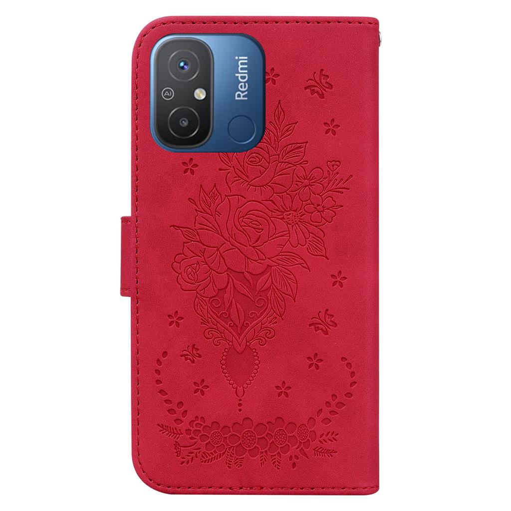 For Xiaomi Redmi 11A 4G/Redmi 12C 4G Leather Phone Case Stand Wallet Rose Butterfly Imprinted Flip Cover