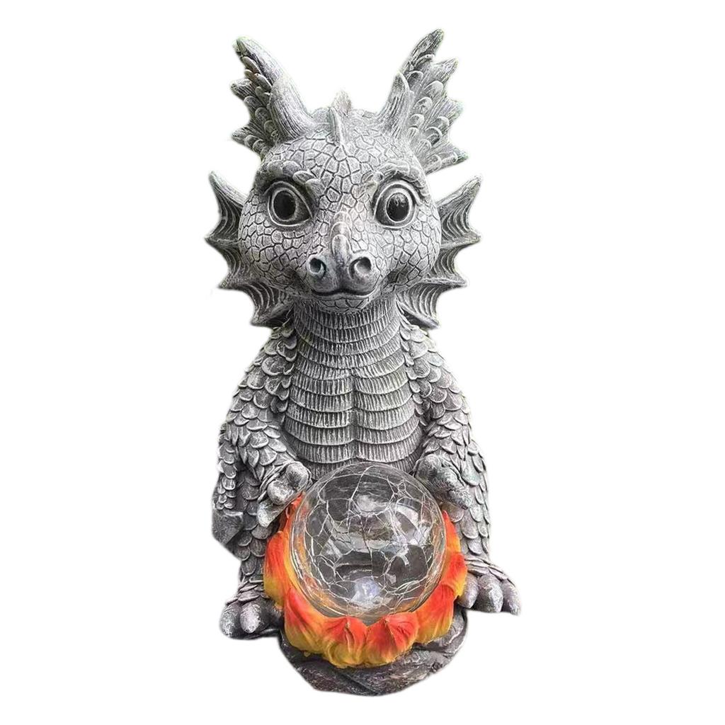Garden Statue Dragon Meditation Statue Lighting Resin Ornament Dinosaur Shape Sculpture Outdoor Yard Decoration Home Decor