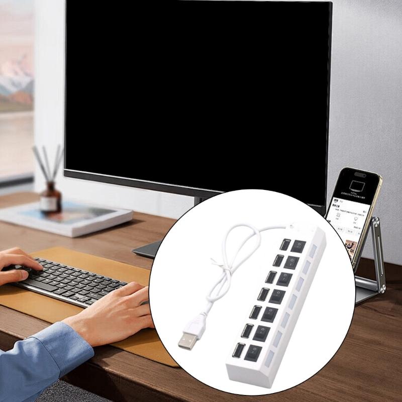 USB Splitter 7 Port Power USB Splitter Expander USB2.0 Data Port Splitter Adapter Individual Switches USB Splitter for