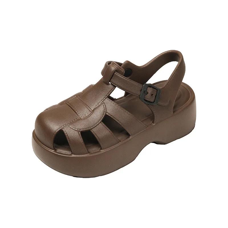 Fashion Baotou Roman Sandals Women's 2024 New Summer Platform Casual Women's Shoes Versatile Retro Hollow EVA Cool Slippers