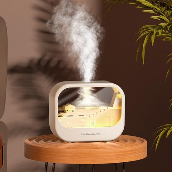 Aroma Diffuser with Landscape, 7 Color Flame Humidifier, 250ml Essential Oil Diffuser with Auto Shut Off, Quiet Mist Humidifier for Home