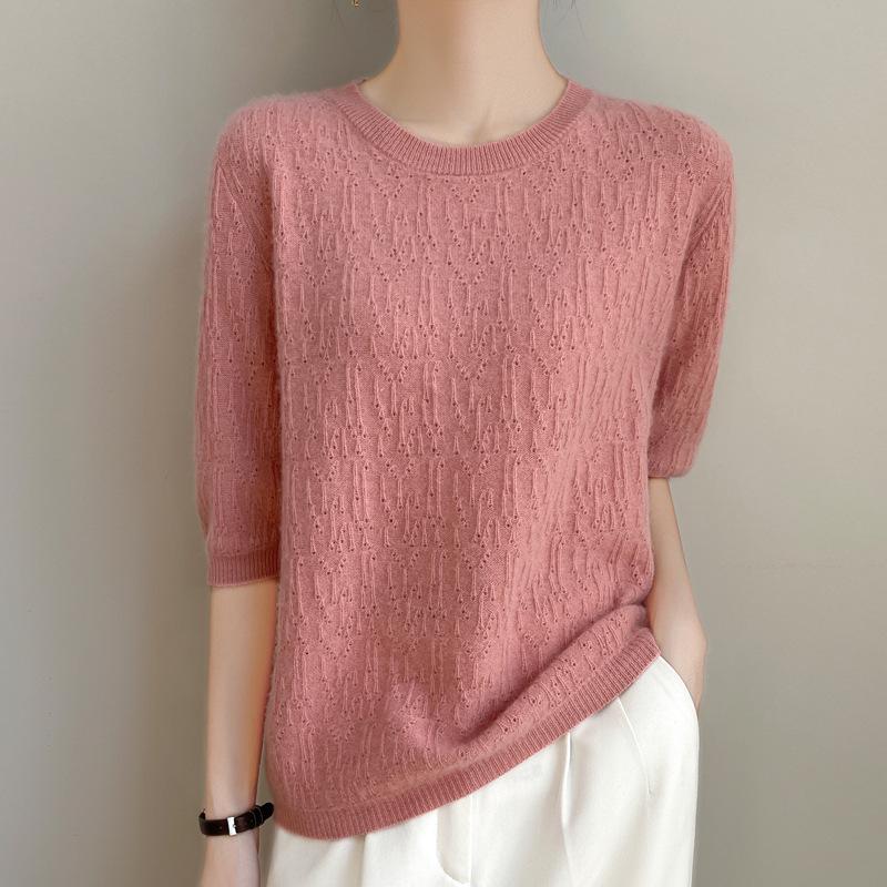

2025 Women s Loose Knit Hollow Out Round Neck Pullover Shirt XXL (135-155 jin)