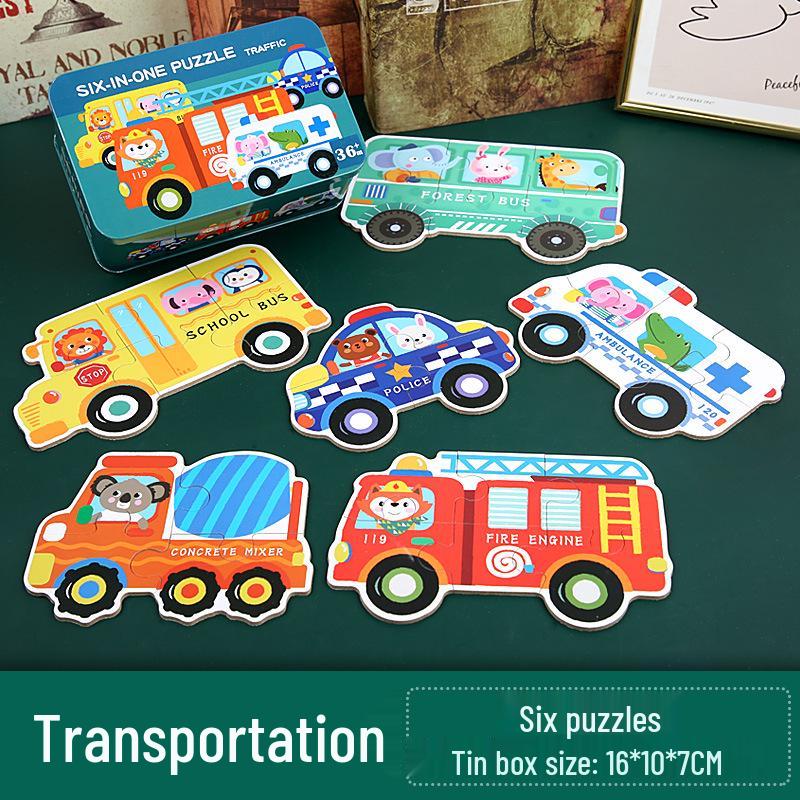 Animal & Transport Six-in-One Educational Puzzle for Kids Aged 3-6